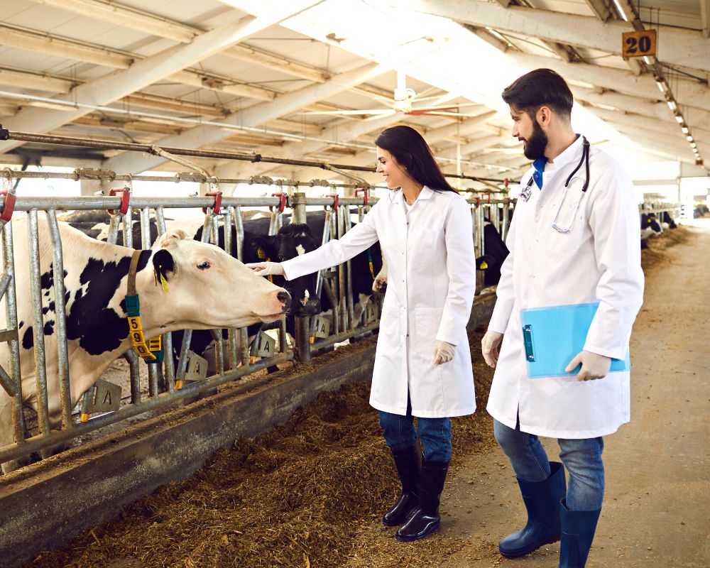 veterinarians examining cows